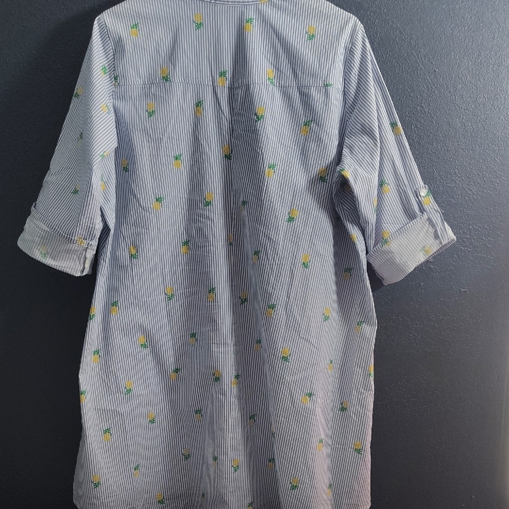Perseption Striped Shirt Dress with Motif Pineapple Accents - Picture 6 of 6